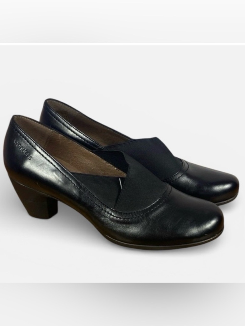 Wonders Black Leather Comfort G-3680 Court Shoes Low Heel Sz EU 38